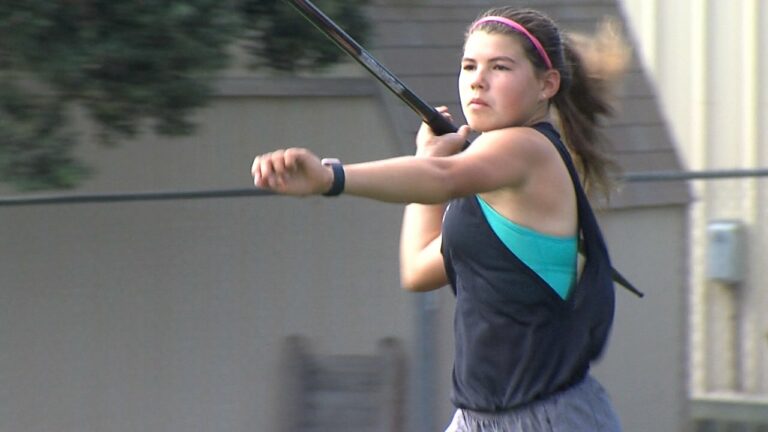 12-year-old Mikayla Pieratt on her way to compete in Junior Olympics for Javelin –